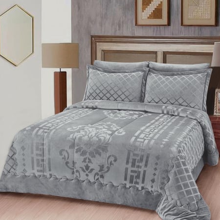 مفرش مزدوج مخمل - 6 قطع - سلسلة نوفا - رمادي