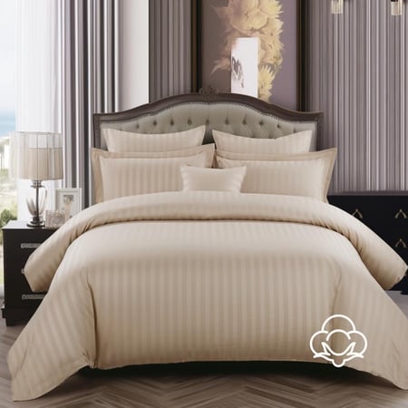 مفارش فندقي قطن مزدوج مع الحشوة القابلة للنزع - 9 قطع - بيج متوسط
