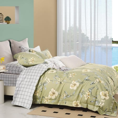 مفارش صيفية قطن مزدوج - 9 قطع - سلسلة فيرونيكا - أخضر