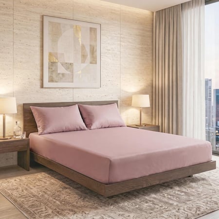 طقم شراشف قطن مزدوج - 3 قطع - وردي بنفسجي