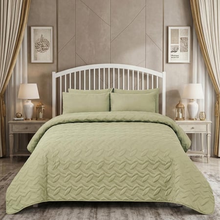 مفرش مضغوط مفرد - 3 قطع - سلسلة إلميرا - أخضر فاتح
