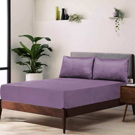 طقم شراشف مخملي ذو وجهين مزدوج - 3 قطع - بنفسجي