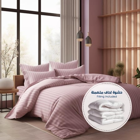 مفرش فندقي مزدوج مع الحشوة القابلة للنزع - 9 قطعة - وردي بنفسجي