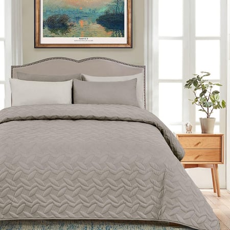 مفرش مضغوط قطن مفرد - 3 قطع - سلسلة ألبيانا - رمادي