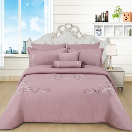 مفرش نفرين مطرز - 8 قطع - سلسلة لومينا - وردي بنفسجي