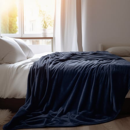 بطانية مخمل خفيفه بمقاس مزدوج - 260 × 240 - سلسلة رواء - أزرق داكن