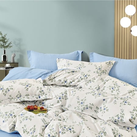 مفارش صيفية قطن مفرد ونص - 4 قطع - سلسلة فيرونيكا - أزرق فاتح