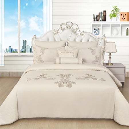 مفرش نفرين مطرز - 8 قطع - سلسلة لومينا - كريمي