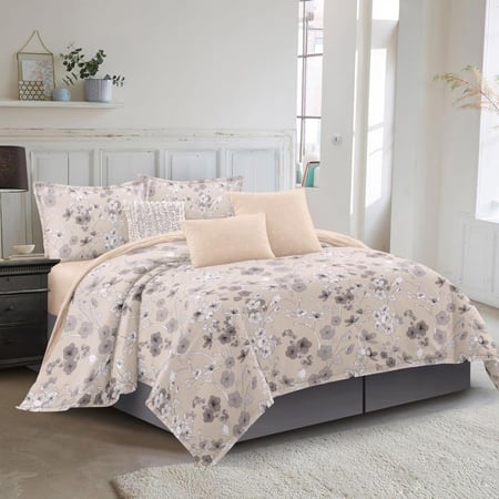 مفرش صيفي مزدوج - 8 قطع - سلسلة سيلين - الجمل الفاتح