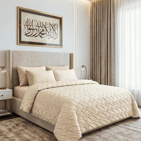 مفرش مضغوط مزدوج - 4 قطع - سلسلة إلميرا - بني