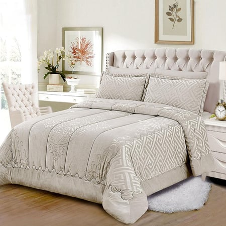 مفرش مفرد ونص مخمل - 4 قطع - سلسلة نوفا - رمادي متوسط