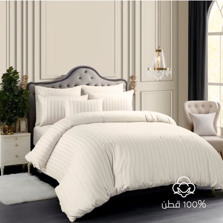 مفارش فندقي قطن مفرد مع الحشوة القابلة للنزع - 5 قطع - كريمي