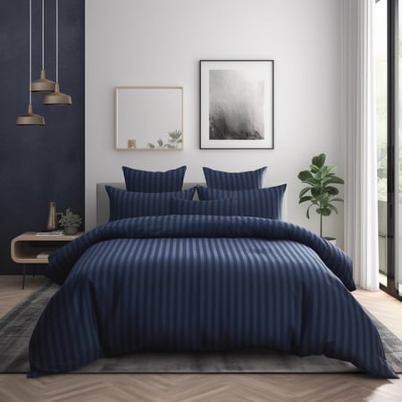 مفرش فندقي مزدوج مع الحشوة القابلة للنزع - 9 قطعة - أزرق داكن