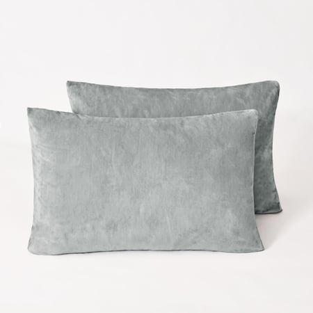 طقم بيت مخدة مخملي - 2 قطع - رمادي