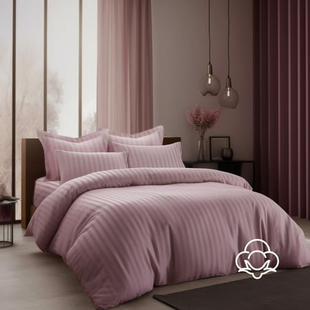 مفارش فندقي قطن مفرد مع الحشوة القابلة للنزع - 5 قطع - وردي بنفسجي