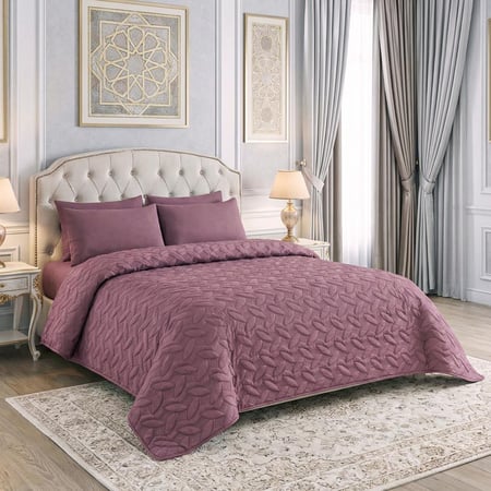 مفرش مضغوط مزدوج - 4 قطع - سلسلة إلميرا - لايلك