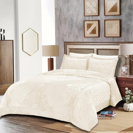 مفرش مزدوج مخمل - 7 قطع - سلسلة لامورا - كريمي