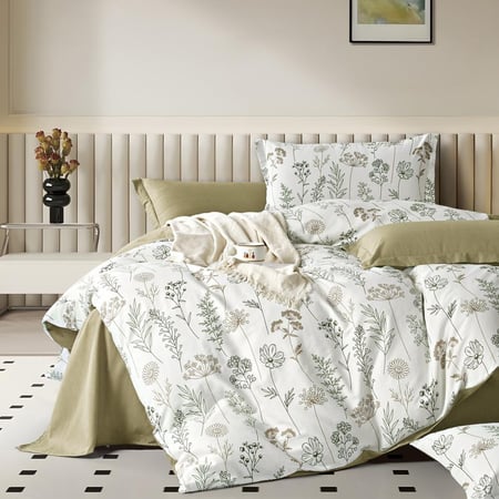 مفارش صيفية قطن مفرد - 5 قطع - سلسلة فيرونيكا - أخضر زيتوني