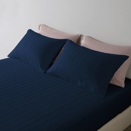 طقم شراشف فندقية مزدوج - 3 قطع - أزرق داكن