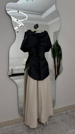 فستان سهره اللون اسود على بيج تطريز يدري من متجر جوهره FD  MN  TR FR