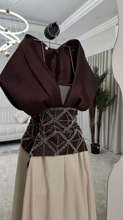 فستان سهره اللون اسود على بيج تطريز يدري من متجر جوهره FD  MN  TR FR