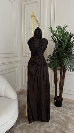 فستان سهره اللون موكا فاتح  عنابي سماوي و فضي كرنكل كسرات يطانه من متجر جوهره QN