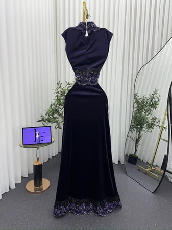 فستان سهره اللون اسود موف جوخ وكلفه خرز من متجر جوهره MN LF