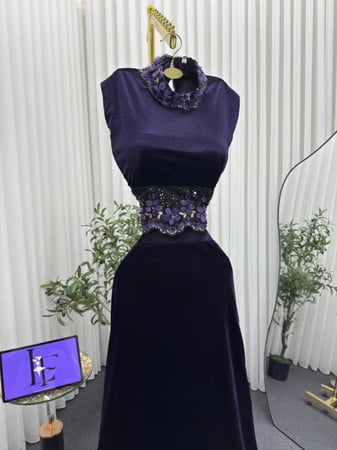 فستان سهره اللون اسود موف جوخ وكلفه خرز من متجر جوهره MN LF