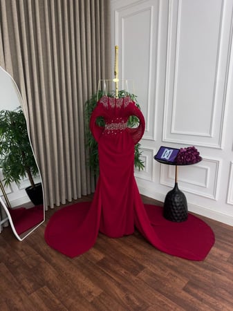 فستان سهره اللون  زيتي  جورجيت مطرز   من متجر جوهره LS FR