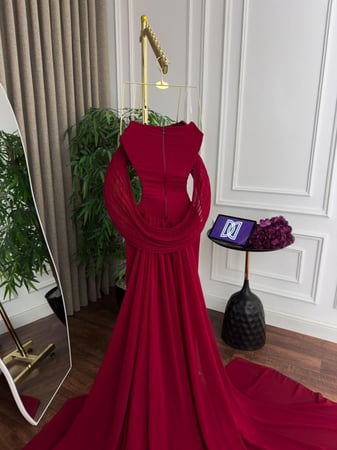 فستان سهره اللون  زيتي  جورجيت مطرز   من متجر جوهره LS FR