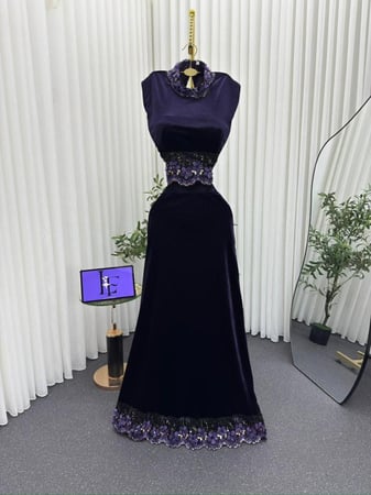 فستان سهره اللون اسود موف جوخ وكلفه خرز من متجر جوهره MN LF