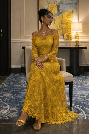 فستان خطوبة ذهبي فستقي أنيق