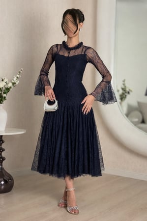 فستان كحلي دانتيل ميدي – سهرة وخطوبة راقي