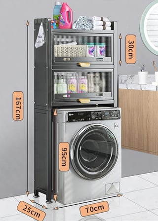 رف تخزين علوي للحمام فوق الغسالة معدني 2 دور