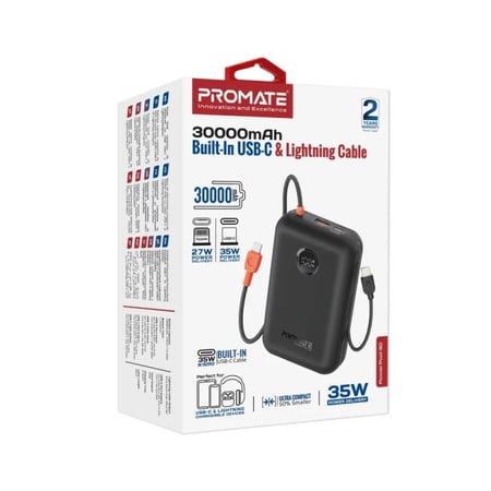 باور بانك مدمج بسعة 30000mAh مع كابل USB-C