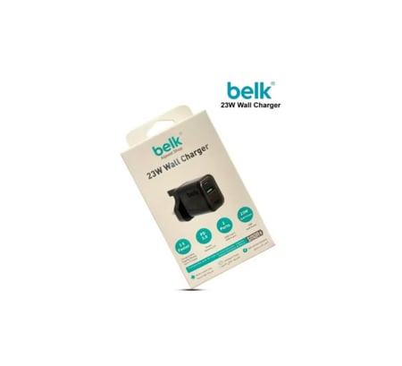 شاحن حائطي جداري من Belk بقوة 23 واط للشحن السريع PD، مع منفذي USB ومنفذ Type-C ، اللون أسود