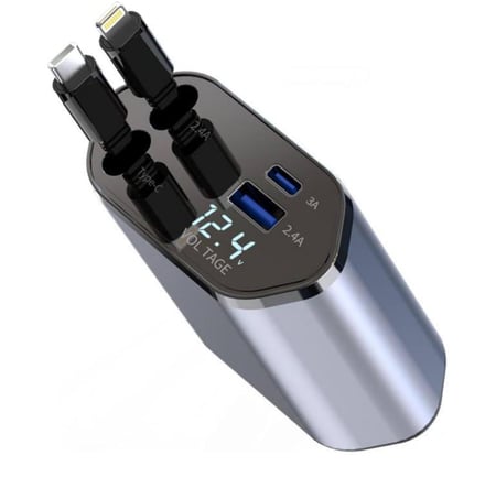 شاحن جوال للسيارة قابل للسحب فائق السرعة بقدرة 120 واط، متوافق مع جوالات ابل ايفون واندرويد