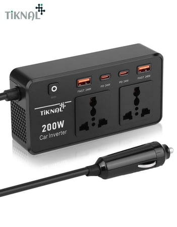 محول طاقة السيارة Tiknal TK-H097 بقوة 200 واط | محطة طاقة متنقلة 6 في 1 لجميع أجهزتك | أسود