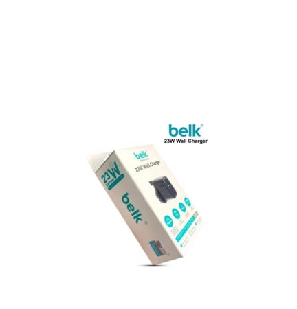 شاحن حائطي جداري من Belk بقوة 23 واط للشحن السريع PD، مع منفذي USB ومنفذ Type-C ، اللون أسود