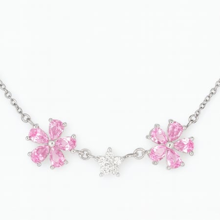 تفاصيل أحجار الزركون الوردي والأبيض في قلادة LAV Flora