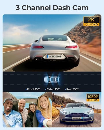 داش كام ثلاث كاميرات امامية وداخلية وخلفية Azdome M550 Max 3ch - مع ذاكرة 64GB