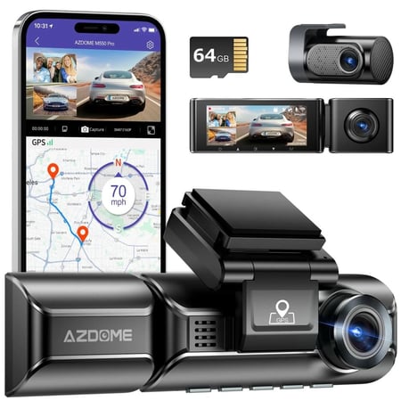 داش كام ثلاث كاميرات امامية وداخلية وخلفية Azdome M550 Max 3ch - مع ذاكرة 64GB