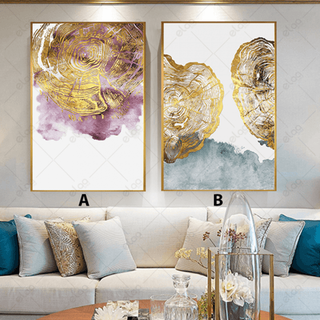 لوحة فن تجريدي خليط من الالوان الذهبي و البنفسجي