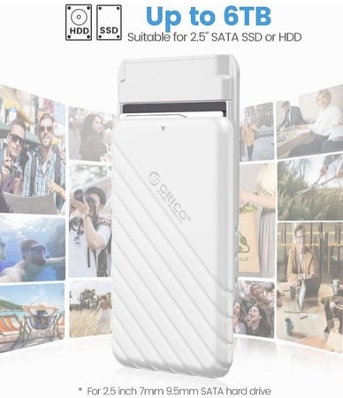 اوريكو حافظة قرص صلب خارجي USB C مقاس 2.5 انش بمنفذ USB 3.1 الجيل الثاني الى ساتا III لهارد SSD HDD 9.5 7 ملم بدون ادوات مع يو ايه اس بي، ابيض (25PW1-C3) متوفر ابيض واسود فقط