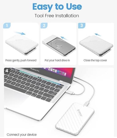 اوريكو حافظة قرص صلب خارجي USB C مقاس 2.5 انش بمنفذ USB 3.1 الجيل الثاني الى ساتا III لهارد SSD HDD 9.5 7 ملم بدون ادوات مع يو ايه اس بي، ابيض (25PW1-C3) متوفر ابيض واسود فقط