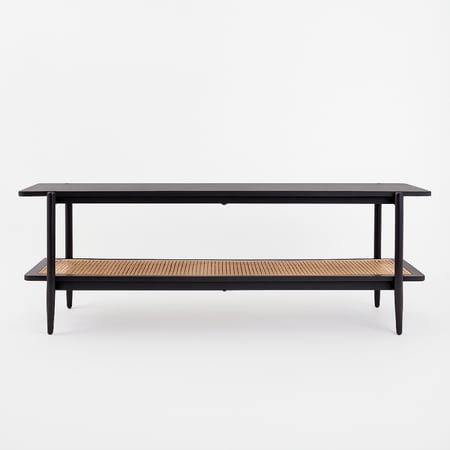 طاولة تلفزيون فورج بتصميم عصري – أسود 160 سم مع رف سفلي من القش