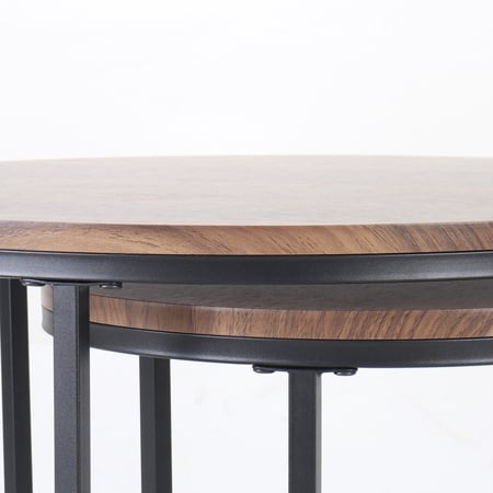 طقم طاولات قهوة وسط - سطح خشبي دائري - قواعد معدن