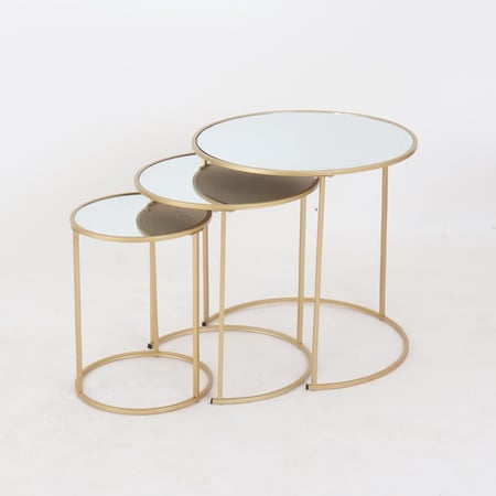 طقم طاولات خدمة - سطح مرايا - حواف وقاعدة ذهبية