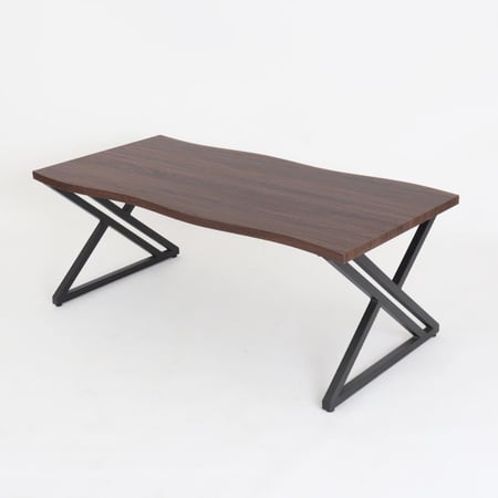 طاولة قهوه طويلة وسط - سطح خشب مستطيل - قواعد معدن