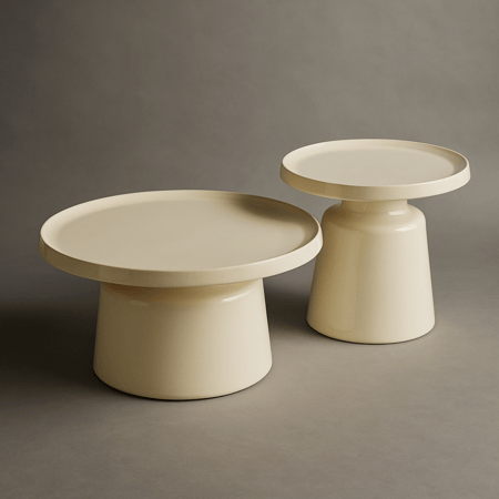 طقم طاولات شاي عصري من الحديد بلون سكري أنيق ولمسة ناعمة.